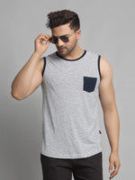 Men White Navy Sleeveless Vest T-Shirt