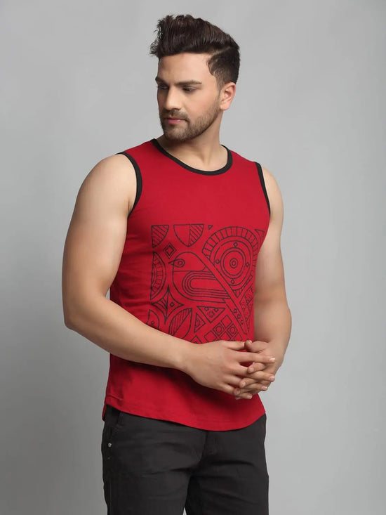 Men Maroon Sleeveless Vest T-Shirt