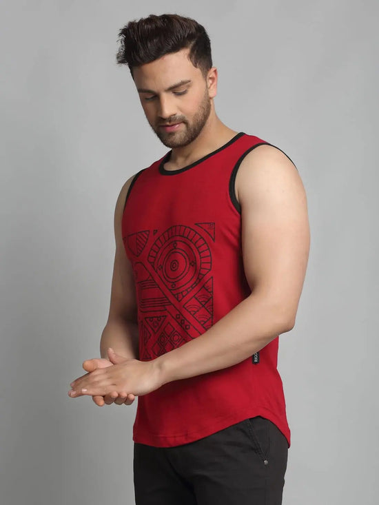 Men Maroon Sleeveless Vest T-Shirt