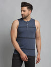 Men Blue Printed Sleeveless Vest T-Shirt