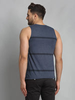 Men Blue Printed Sleeveless Vest T-Shirt