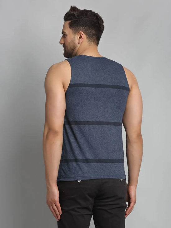 Men Blue Printed Sleeveless Vest T-Shirt