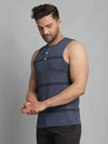 Men Blue Printed Sleeveless Vest T-Shirt