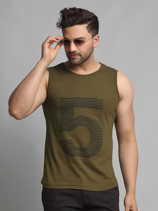 Men Olive Green Sleeveless Vest T-Shirt