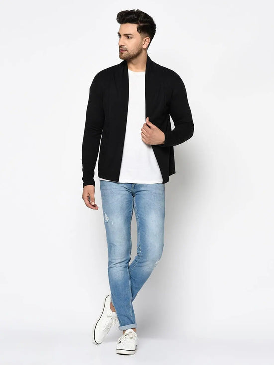 Men Black Full Sleeve Open Cardigan-LC08201039-L