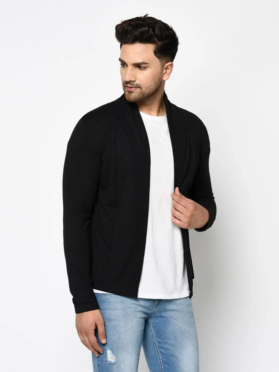 Men Black Full Sleeve Open Cardigan-LC08201039-L