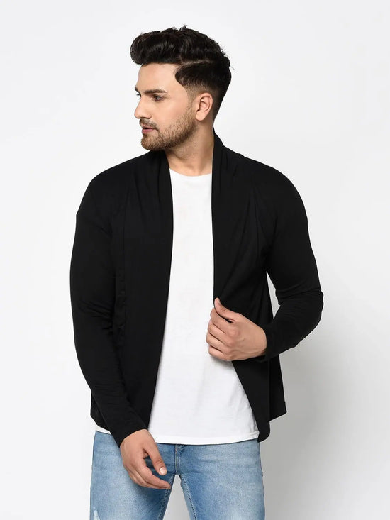 Men Black Full Sleeve Open Cardigan-LC08201039-L