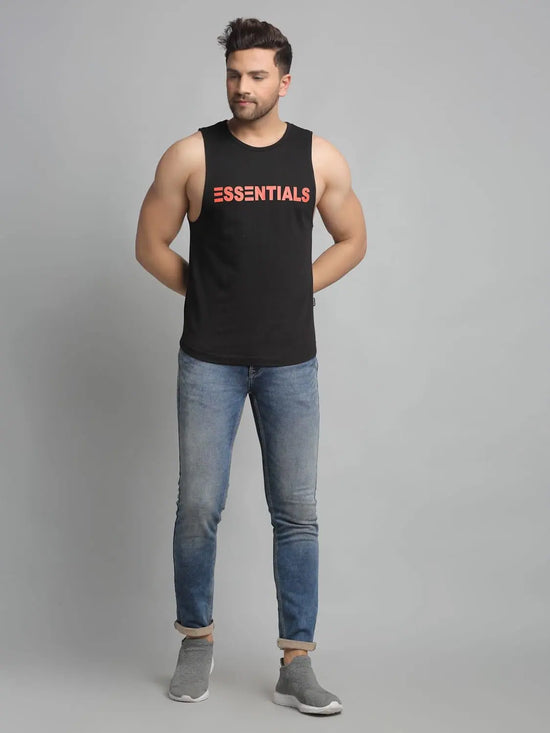 Men Black Sleeveless Vest T-Shirt