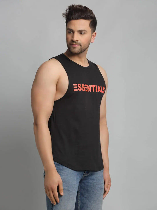 Men Black Sleeveless Vest T-Shirt