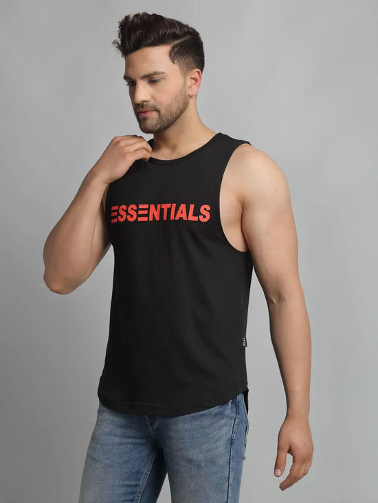 Men Black Sleeveless Vest T-Shirt