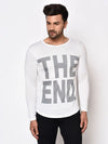 Men White Printed Round Neck Full Sleeve T-Shirt