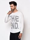 Men White Printed Round Neck Full Sleeve T-Shirt