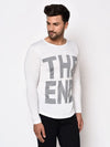 Men White Printed Round Neck Full Sleeve T-Shirt