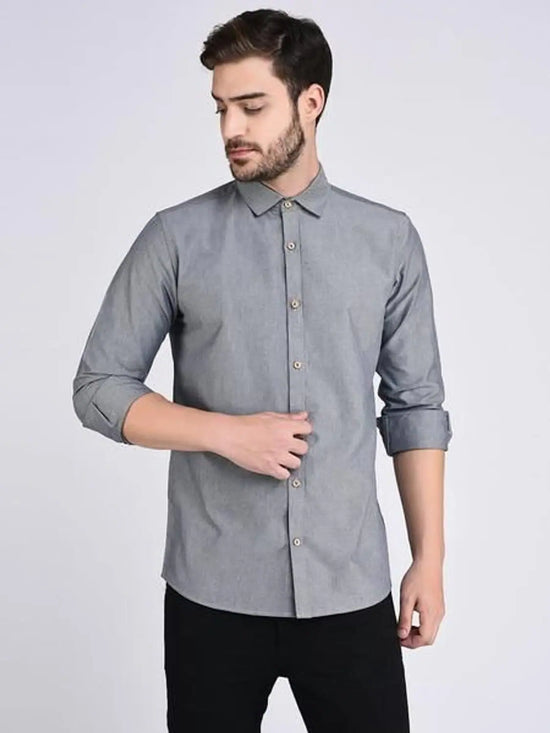 Men Grey Chambray Full Sleeve Shirt