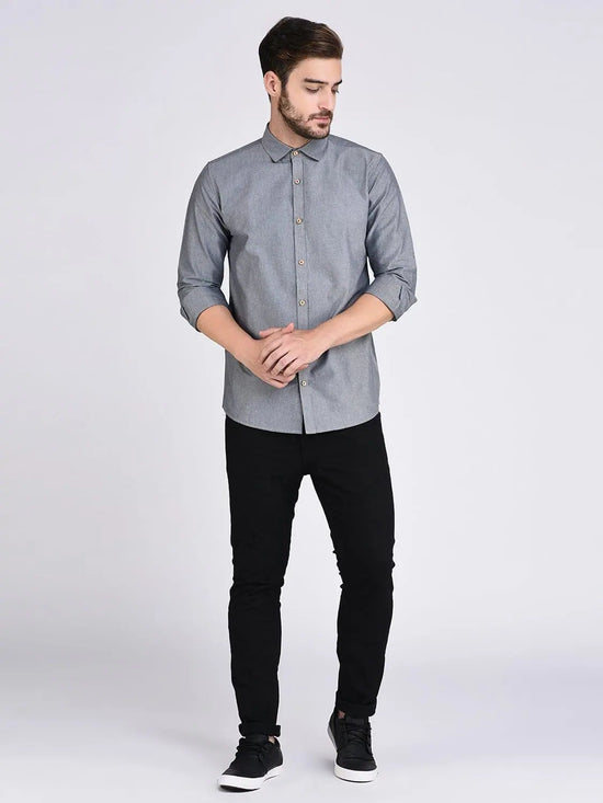 Men Grey Chambray Full Sleeve Shirt