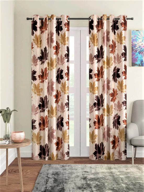 Home Sizzler 2 Piece 3D Maple Polyester Curtain Set-HS2PC001462LD