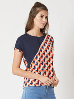 Drunk Driving Colour Block Multicolor-Base Navy Blue Top