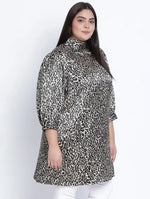 Striking Black Animal Satin Print Plus Tunic