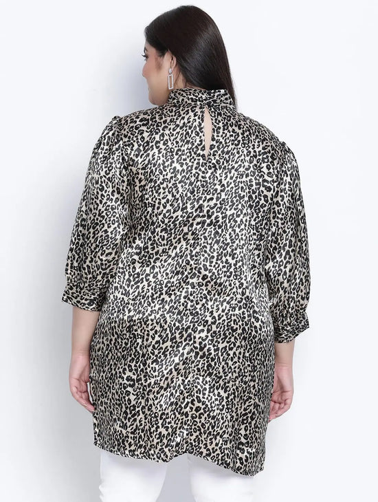 Striking Black Animal Satin Print Plus Tunic