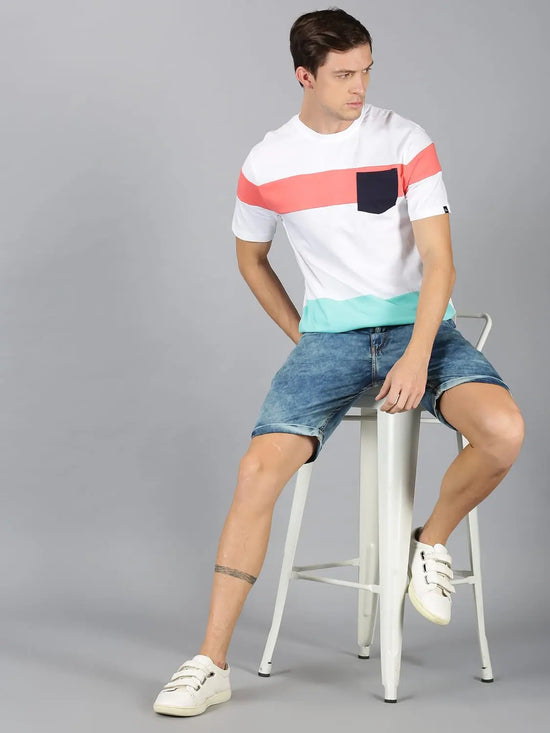 Men T-Shirt Colour-block Cotton PixelBeat