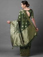 Sareemall Green Festive Silk Blend Fancy Woven Design Saree With Unstitched Blouse