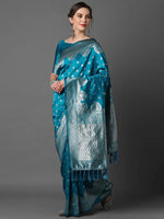 Elegant Sareemall Sky Blue Festive Silk Blend Woven Design Saree With Unstitched Blouse