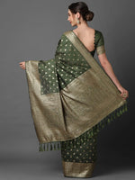 Sareemall Green Wedding Silk Blend Woven Design Saree With Unstitched Blouse