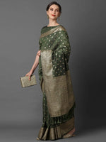 Sareemall Green Wedding Silk Blend Woven Design Saree With Unstitched Blouse