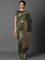 Sareemall Green Wedding Silk Blend Woven Design Saree With Unstitched Blouse