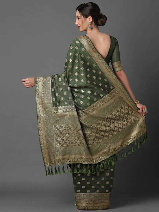 Sareemall Green Wedding Best Silk Blend Woven Design Saree With Unstitched Blouse