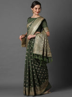 Sareemall Green Wedding Best Silk Blend Woven Design Saree With Unstitched Blouse