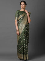 Sareemall Green Wedding Best Silk Blend Woven Design Saree With Unstitched Blouse