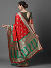 Sareemall Red & Green Festive Silk Blend Woven Design Saree With Unstitched Blouse