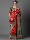 Sareemall Red & Green Festive Silk Blend Woven Design Saree With Unstitched Blouse