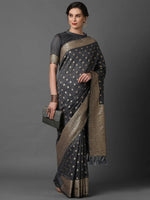 Sareemall Grey Wedding Silk Blend Woven Design Saree With Unstitched Blouse