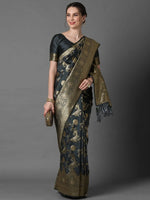 Sareemall Grey Festive Silk Blend Casual Woven Design Saree With Unstitched Blouse