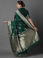 Sareemall Green Festive Silk Blend Woven Design Saree With Unstitched Blouse