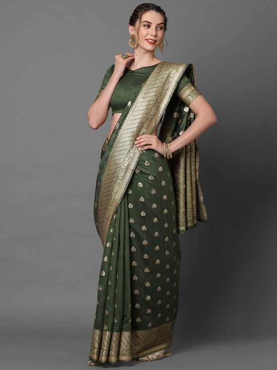 Graceful Sareemall Green Festive Silk Blend Woven Design Saree With Unstitched Blouse