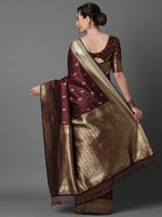 Refined Sareemall Brown Festive Silk Blend Woven Design Saree With Unstitched Blouse