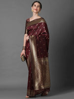 Refined Sareemall Brown Festive Silk Blend Woven Design Saree With Unstitched Blouse