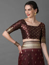 Refined Sareemall Brown Festive Silk Blend Woven Design Saree With Unstitched Blouse