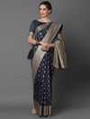 Sparkling Sareemall Navy Blue Festive Silk Blend Woven Design Saree With Unstitched Blouse