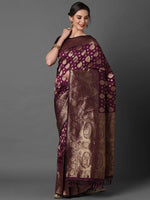 Extravagant Sareemall Magenta Festive Silk Blend Woven Design Saree With Unstitched Blouse