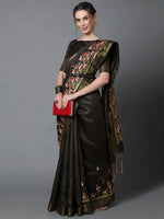 Sareemall Black Party Wear Polycotton Embroidered Saree With Unstitched Blouse