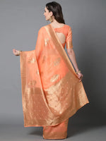 Sareemall Orange Festive Silk Blend Woven Design Saree With Unstitched Blouse