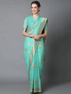 Sareemall Teal Festive Silk Blend Woven Designer Saree With Unstitched Blouse