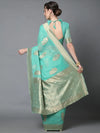 Sareemall Teal Festive Silk Blend Woven Designer Saree With Unstitched Blouse