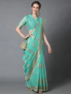 Sareemall Teal Festive Silk Blend Woven Designer Saree With Unstitched Blouse