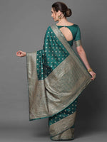 Weaving Sareemall Teal Blue Festive Silk Blend Woven Design Saree With Unstitched Blouse