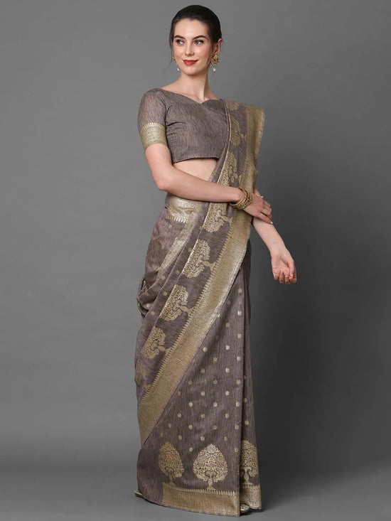 Elegant Sareemall Mauve Festive Silk Blend Woven Design Saree With Unstitched Blouse